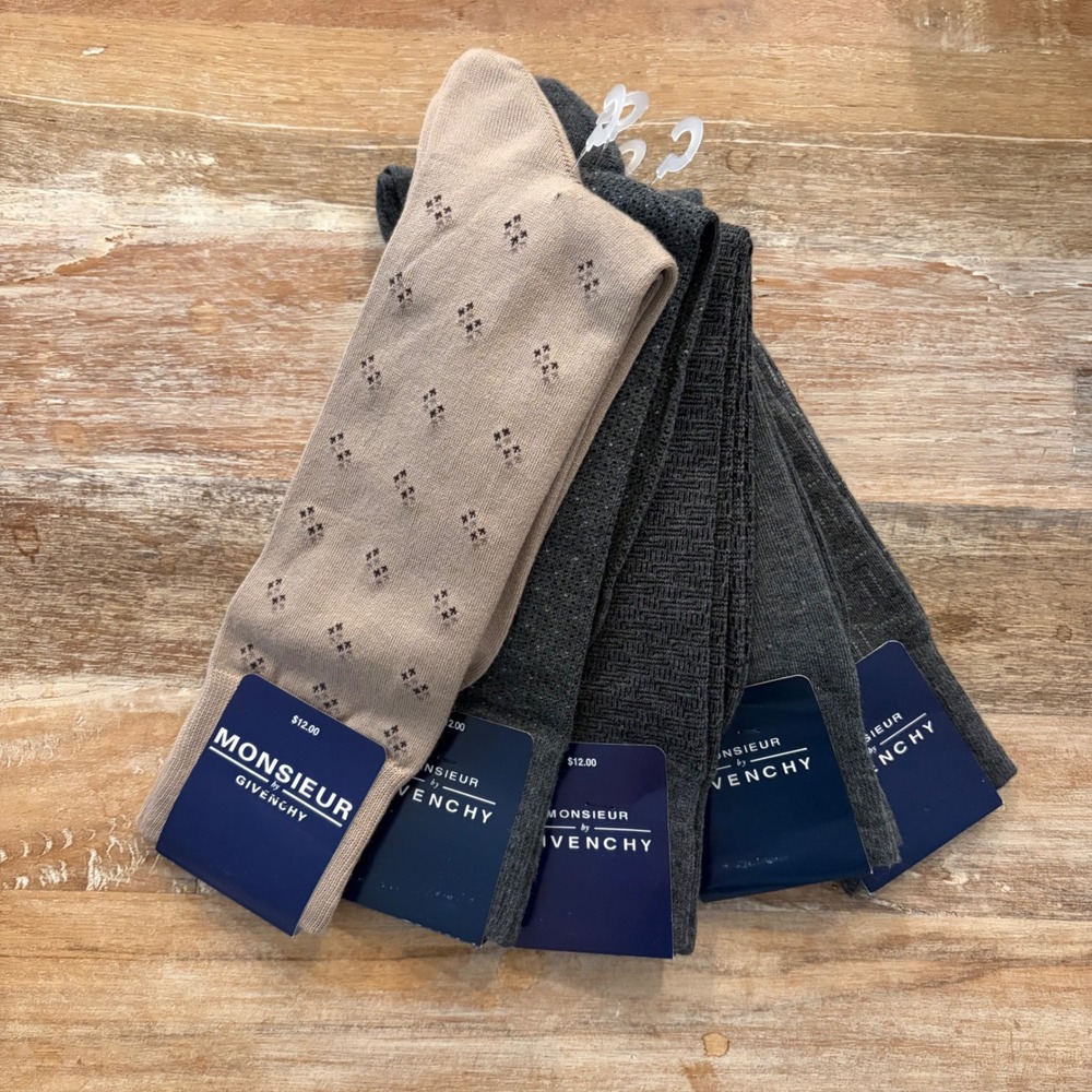 Monsieur by Givenchy Mens Dress Socks 5 Pair Bundle Gray Beige Size 10-13 VTG